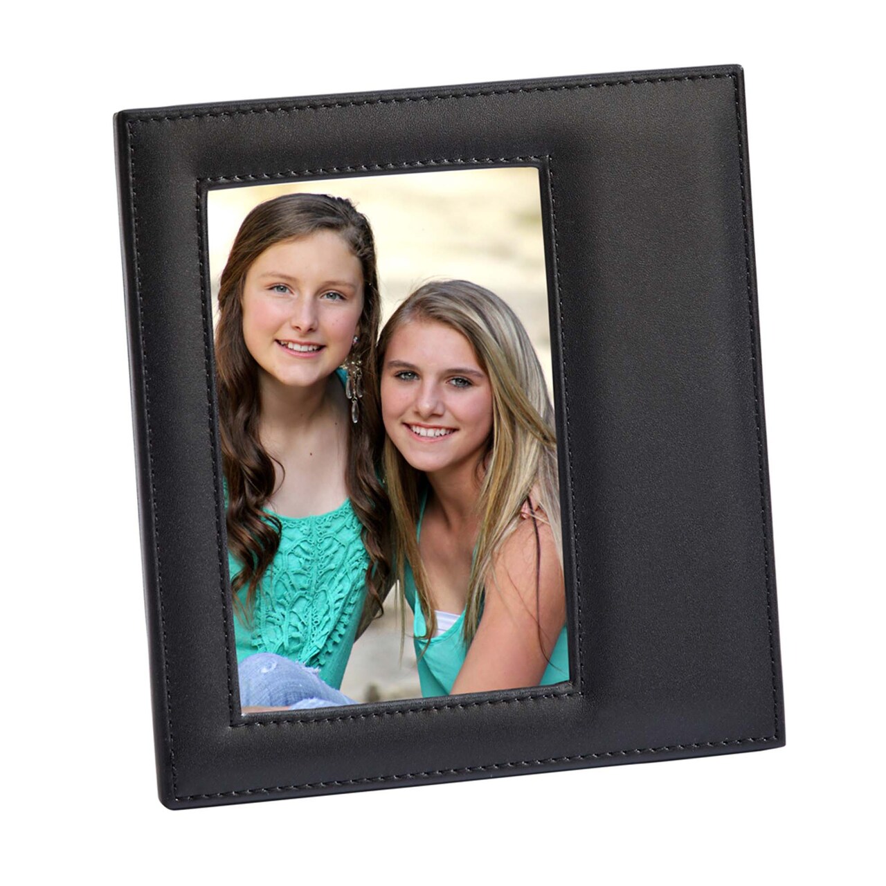 Contemporary Home Living 4" X 6" Black And Gray Rectangular Genuine Top-Grain Leather Photo Frame